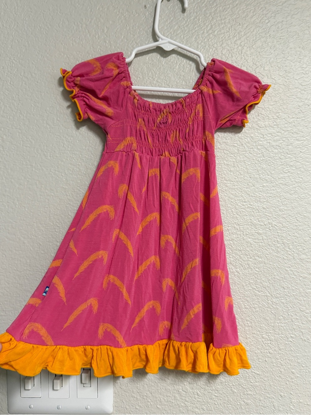 Girls' Pink & Yellow Ruffle Hem Dress bamboo